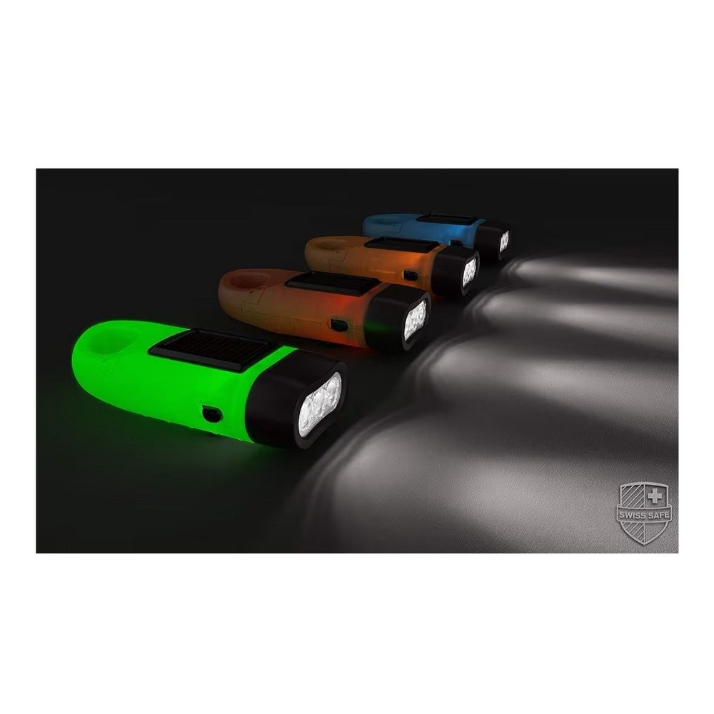 Swiss Safe Glow In The Dark Hand Crank Solar Powered Flashlights 4 Pack. [J]